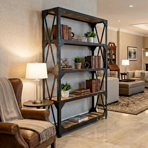 Librería industrial con marco de metal de madera de calidad genuina 100% para USO HOTELERO disponible a precio de mercado razonable - Product Image 1