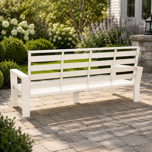 Banco de Jardín Blanco para Exteriores con Asiento y Respaldo de Listones para Patio, Césped, Balcón, Terraza, Muebles de Diseño - Product Image 3