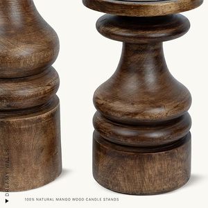 Handmade Acacia <b>Wood</b> <b>Candlestick</b> Holder Turned Pillar Stand Dark Brown Home Decor Wedding Party Brand Aqudus Saleem Model Aq3477 - Product Image 1
