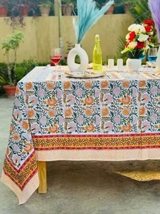 French Tablecloth <b>Cover</b> Block Printed Tablecloth Indian <b>Table</b> Linen Floral Dinning Tablecloth Vintage Cotton <b>Table</b> Home Decor - Product Image 3
