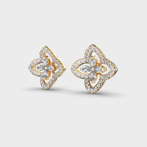 IGI Certified Lab Grown Diamond Quatrefoil Floral Stud <b>Earrings</b> 14K Yellow / White / Rose Gold Halo Cluster Designer <b>Earrings</b> - Product Image 2