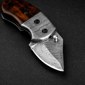 Cuchillo de bolsillo plegable de acero de Damasco Lightoller hecho a mano por Edge Master Manufacture, mango de madera, utilidad industrial, recto, ODM - Product Image 3