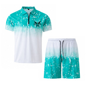 Conjunto de Camiseta Polo y Pantalones Cortos de Verano para Hombre EKIN IMPEX, Color Degradado, Secado Rápido, Deportivo, de Dos Piezas, con Logotipo Personalizado, Estilo Urbano - Product Image 1