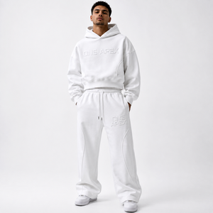 Conjunto Deportivo de Sudadera con Capucha Blanca Extra Grande y Pantalones Anchos de Algodón Premium, Ropa Urbana con Logotipo Personalizado OEM - Product Image 5