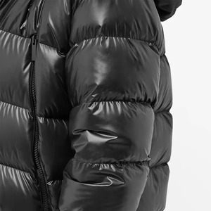 Blouson matelassé noir brillant avec capuche amovible pour homme, streetwear haut de gamme et imperméable, provenant d'un fabricant en gros. - Product Image 6