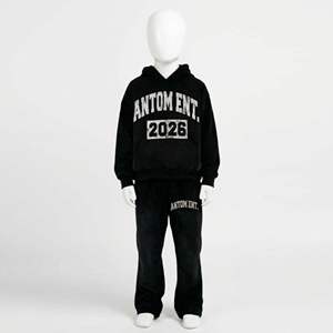 Survêtement évasé personnalisé pour enfants, en molleton bouclette 100% coton, style streetwear, effet vieilli, pour garçons, coupe ample et empilée - Product Image 3