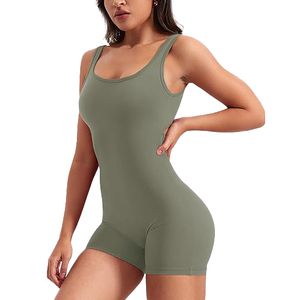 Olive Green Scrunch Butt Yoga <b>Bodysuit</b> Seamless Backless Biker Shorts Jumpsuit Women Tummy <b>Control</b> Gym Romper Fitness - Product Image 2