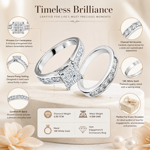 Bague de fiançailles en or blanc 14 carats avec diamant taille princesse |   Bague de promesse de mariage sertie de pierres |   Bijoux fins de luxe pour femmes pour l'anniversaire - Product Image 6