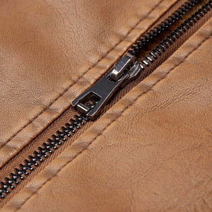 Men's Brown PU <b>Leather</b> <b>Jacket</b> Stand Collar Zipper Closure Lining Windproof Slim Fit OEM Service <b>Leather</b> <b>Jacket</b> For Sale - Product Image 6