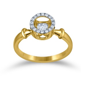 Bague élégante en or 14 carats avec diamant unique en mouvement et halo de diamants pavés - Product Image 1