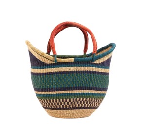 Sac fourre-tout de luxe en jonc de mer style bohème avec poignée en cuir, rayures vert marine, en paille tressée, pour l'été et la plage, OEM - Product Image 1