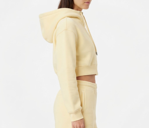 Ensemble de survêtement premium pour femme, jaune clair, avec sweat à capuche court à épaules tombantes et short en polaire, style décontracté pour l'automne - Product Image 3