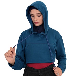 Sweat à capuche de yoga pour femme à manches longues personnalisé avec ourlet arrondi, motif uni, broderie, polaire respirant - Product Image 1