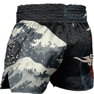 Muay Thai short custom logo satin fabric breathable lightweight gym training shorts <b>elastic</b> waistband fitness wear for men women - Product Image 6