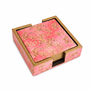 Handcrafted Oriental Wooden Square Printed <b>Tea</b> <b>Coaster</b> Set Washable Decorative Floral Table <b>Coasters</b> - Product Image 3
