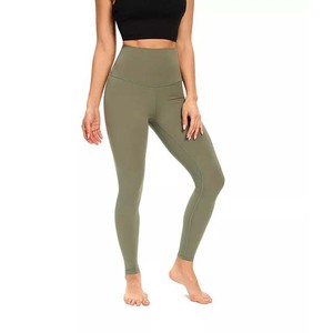 High Waist Full Length Solid Yoga <b>Leggings</b> Seamless Elastic Waist Olive <b>Green</b> Sports Fitness Pants - Product Image 1