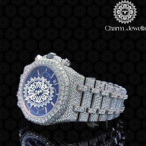 Charm Jewells Luxury Men's Watch 40mm Stainless Steel Diamond Encrusted <b>Chronograph</b> Analog Mechanical Movement Auto Date 10 Bar - Product Image 3