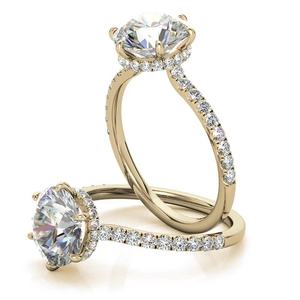 Anillo de diamantes amarillos de 18k con corte redondo brillante, halo oculto de 6 puntas, anillo de compromiso con diamante cultivado en laboratorio para novia y boda. - Product Image 2