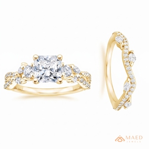 Anillo de Compromiso de Moissanita con Corte Radiante, Tono Dorado, Anillos de Boda con Diamantes, Detalles Redondos Brillantes, Regalos de Propuesta para Ella - Product Image 1