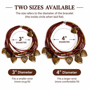 Vintage Heart Charm Wrap <b>Bracelet</b> Set Antique Bronze Plated Copper Alloy Multi Strand Stackable Jewelry Unisex Gift - Product Image 3