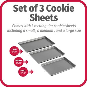 Everyday Nonstick 3-Pack Baking Sheet Set with Small Medium Large Carbon Steel Pans Cookie Sheet <b>Bakeware</b> - Product Image 2