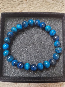 Bracelet classique bleu perlé en pierre naturelle, élastique, unisexe, cadeau, bijou tendance, pièce de déclaration de style - Product Image 2