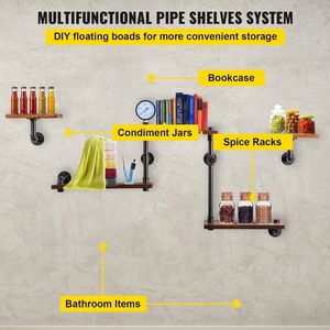 Scaffale Industriale a 5 Ripiani in Legno Rustico con Tubi, Mensole Galleggianti da Parete Fai-da-te, Stile Industriale - Product Image 3