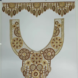 Patchs brodés rectangulaires en organza avec dentelle miel et sequins, sur mesure, D.N° 1265, pour vêtements féminins, textiles de maison et mode - Product Image 1