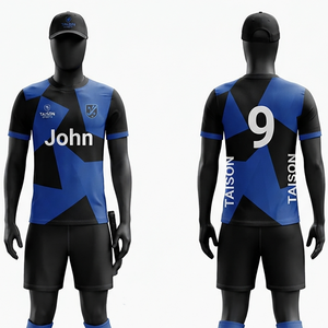 Uniforme de Hockey sobre Césped para Hombre, 180 GSM, Transpirable, Poliéster Interlock, Diseño de Paneles Azul y Negro, Impresión Personalizada, Antibacteriano, Tallas Grandes - Product Image 1