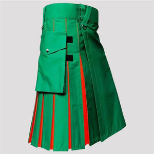 Kilt hybride utilitaire vert et orange pour femmes, jupe écossaise en mélange écossais, vente en gros 2026 - Product Image 1