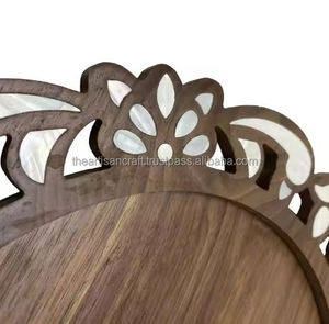 Bandeja de servicio de madera de flores hechas a mano con incrustaciones de perlas madre brillantes Diseño moderno duradero Tamaño y logotipo personalizables - Product Image 6