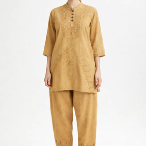 Conjunto de Dos Piezas de Viscosa Bordada para Mujer, Top y Pantalones Casuales, Fabricante - Product Image 1