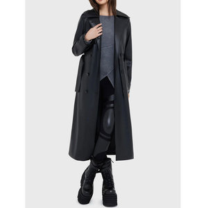 Manteau long noir moderne pour femme, double boutonnage, style gothique, en similicuir, sur mesure, vente en gros 2026 - Product Image 4