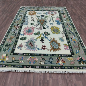 Tapis en laine fleuri fait main, tapis Oushak noué à la main, tapis oriental traditionnel pour salon, chambre à coucher, décoration de la maison - Product Image 1