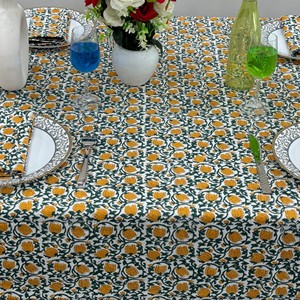 Printed Cotton Linen <b>Tablecloth</b> <b>Green</b> Yellow Plant Pattern Classic Style Washable Home Use Rectangle Cover - Product Image 2