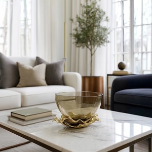 Glass Bowl With Leaf Base Design Decorative Bowl Perfect For Used As A Centerpiece On Coffee <b>Tables</b> Dining <b>Tables</b> Or Side <b>Tables</b> - Product Image 6