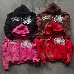 Personnalisé Heavyweight Zipper Up Sun Faded Fabricants Acid Wash Hoodie Patch Applique Brodé Recadrée Boxy Distressed Hoodies - Product Image 3