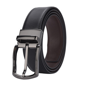 Ceinture en cuir véritable à boucle ardillon, double face réversible, pour hommes, vente en gros d'usine - Product Image 1
