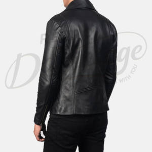 Chaqueta de Motero de Cuero Genuino Negro Premium para Hombre - Chaqueta de Doble Capa de Piel de Oveja Genuina de Corte Ajustado con Cierre de Cremallera Asimétrico - Product Image 3
