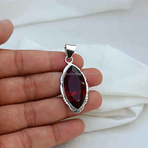 Pendentif en argent sterling 925, pendentif de bijoux faits à la main, pendentif unique, pierre précieuse de grenat rouge, pendentifs pour cadeaux de Noël - Product Image 5