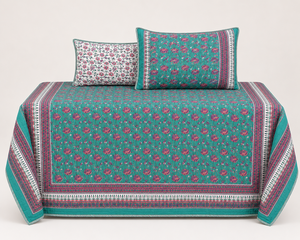 Hand Block Printed 100% Cotton Thin Quilt Set Floral Reversible King Size <b>Comforter</b> Pillow Covers 300tc 3 Pcs Wholesale Bedding - Product Image 1