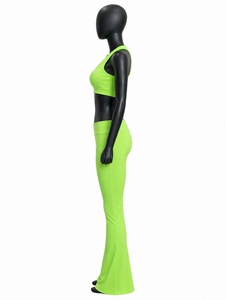 Ensemble de sport tendance vert néon pour femme : Soutien-gorge de sport à col rond et leggings de yoga évasés – Tenue de fitness deux pièces lumineuse pour la gym - Product Image 5