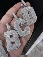Pendentif Breloque Initiale Lettre en Moissanite VVS Diam 925 Argent Plaqué Or, Coupe Brillante, Style Hip Hop, Bijou Unisexe pour Fête, Troisième