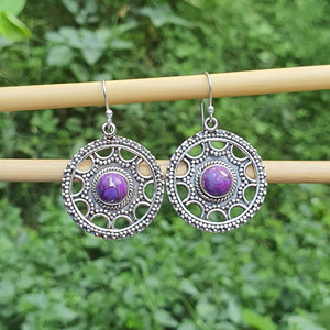 Classic Mandala Style 925 Sterling Silver Earrings <b>Purple</b> Copper Turquoise Diamond Women's Wholesale Bulk Jewelry Wedding <b>Gift</b> - Product Image 5