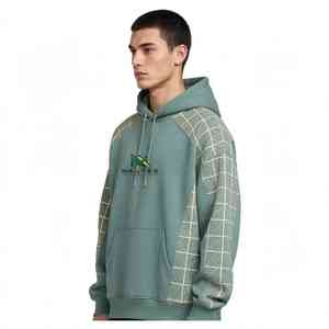 NEXTEX Sweat à capuche unisexe en molleton de coton doux, motif veine de feuille quadrillé, couleur crème sauge, chaud et graphique - Product Image 3