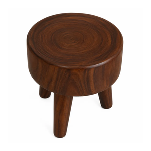 Minimalist Contemporary Solid Suar Wood <b>Side</b> <b>Table</b> Round Pedestal <b>Rustic</b> Style Accent <b>Table</b> Natural Dark Grain Design - Product Image 1
