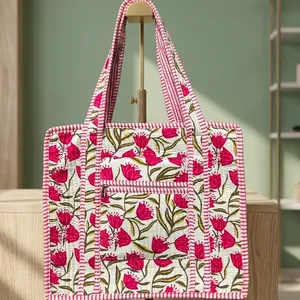 Sac fourre-tout en toile brodé de fleurs, design à panneaux, fermeture éclair, sac de shopping isotherme, utilisation toutes saisons - Product Image 3