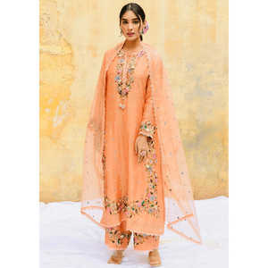 Conjunto de Traje de Fiesta para Mujer de Diseñador con Top-Plazzo y Dupatta con Bordado Intenso - Product Image 5