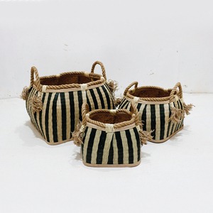 New Design <b>Square</b> Modern Eco-Friendly Palm Leaf <b>Storage</b> <b>Basket</b> Striped Woven Laundry Bin Foldable with Rope Handle - Product Image 2