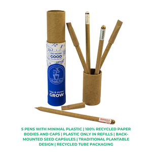 Bolígrafos de Papel Plantable, Paquete de 5, Ecológicos, Biodegradables, Tinta Azul, Ancho de Escritura de 0.7 mm, Semillas Mixtas, Embalaje en Tubo de Papel Reciclado - Product Image 6